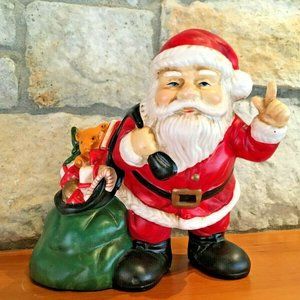 Vintage Ceramic SANTA Claus is Coming to Town MUSIC BOX Toy Bag Musical